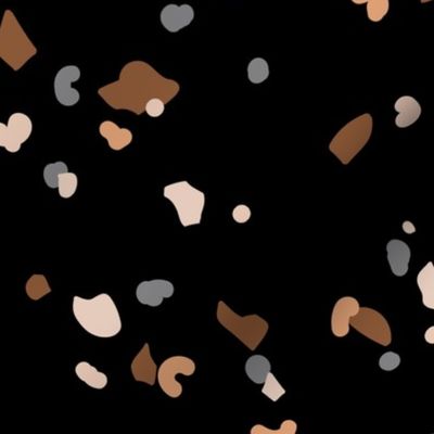 Retro terrazzo little spots and speckles in multi color trendy marble nursery texture rust gray cinnamon beige on black LARGE