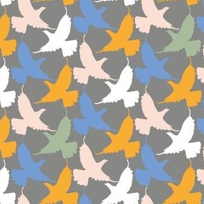 Flying birds on dark grey 