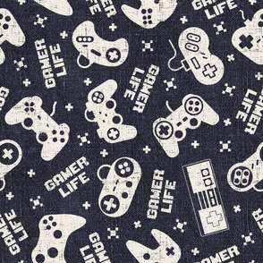 Gamer Life Navy Linen Rotated - large scale
