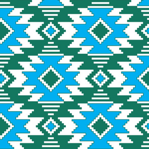 Tribal Aztec Native Ornament - White Green Cyan Blue Sea - Ethnic Amulet Boho Pattern - Large