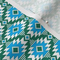 Tribal Aztec Native Ornament - White Green Cyan Blue Sea - Ethnic Amulet Boho Pattern - 2 Smaller