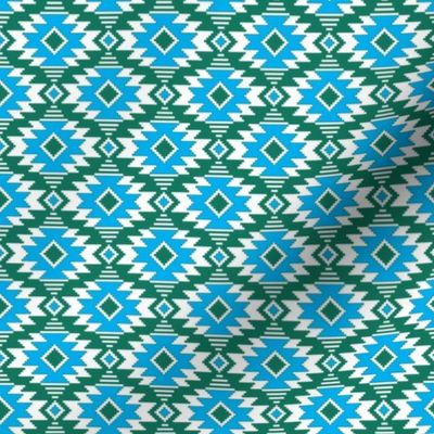 Tribal Aztec Native Ornament - White Green Cyan Blue Sea - Ethnic Amulet Boho Pattern - 2 Smaller