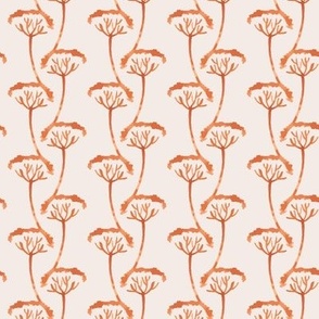 381 - medium scale watercolor wild flowers and weeds in orange and blush : Down by the River - for kids apparel, crafting, patchwork, pet accessories, kids hair bows, tote bags, cushions and soft furnishings
