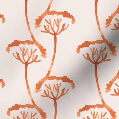 381 $ - Large scale watercolour wild flowers and weeds in orange and blush : Down by the River - for kids apparel, crafting, patchwork, pet accessories, wallpaper and bed linen