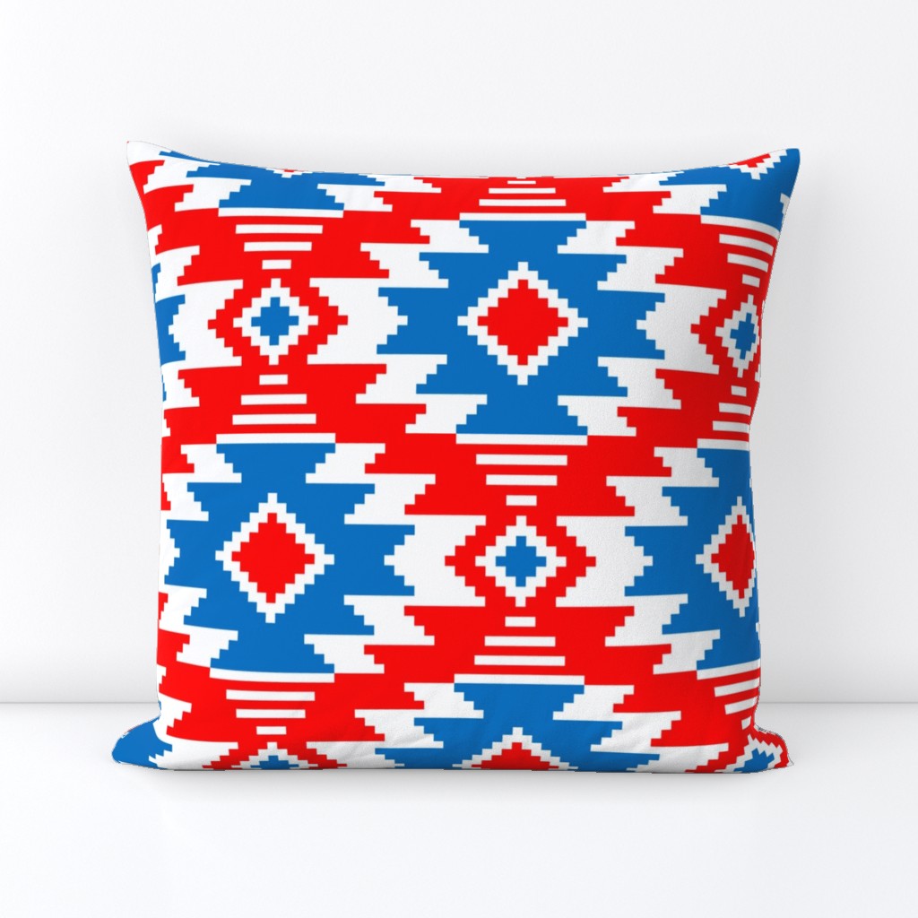 Tribal Aztec Native Ornament - White  Medium Cyan Blue Red - Ethnic Amulet Boho Pattern - Large