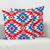 Tribal Aztec Native Ornament - White  Medium Cyan Blue Red - Ethnic Amulet Boho Pattern - Large