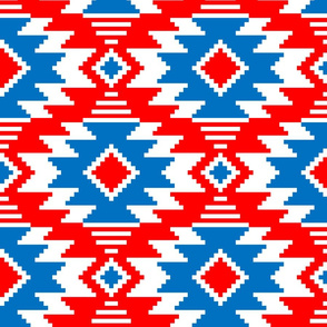 Tribal Aztec Native Ornament - White  Medium Cyan Blue Red - Ethnic Amulet Boho Pattern - Large