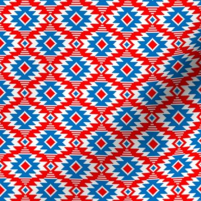 Tribal Aztec Native Ornament - White  Medium Cyan Blue Red - Ethnic Amulet Boho Pattern - 2 Smaller