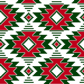 Tribal Aztec Native Ornament - White Pastel Dark Green Pink Red  - Ethnic Amulet Boho Pattern - Large