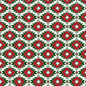 Tribal Aztec Native Ornament - White Pastel Dark Green Pink Red  - Ethnic Amulet Boho Pattern - Small