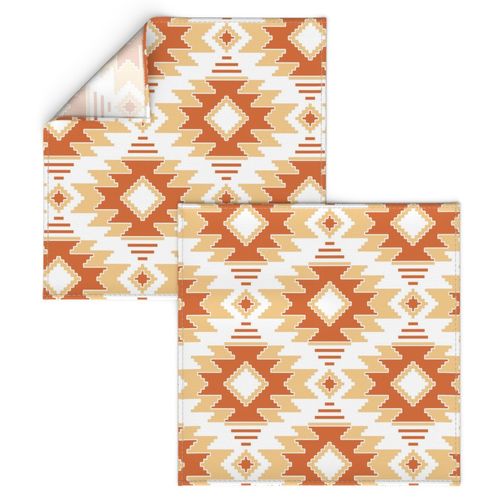 Tribal Aztec Native Ornament - White Pastel Orange Light Brown Beige Terracota - Ethnic Amulet Boho Pattern - Large