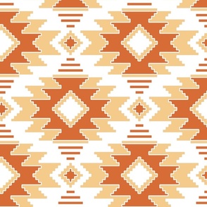 Tribal Aztec Native Ornament - White Pastel Orange Light Brown Beige Terracota - Ethnic Amulet Boho Pattern - Large