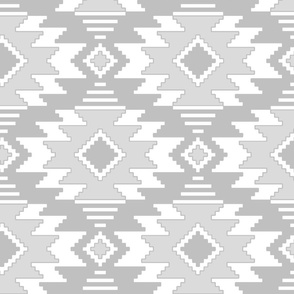 Tribal Aztec Native Ornament - White Silver Gray Pastel Light Ethnic Amulet Boho Pattern - Large