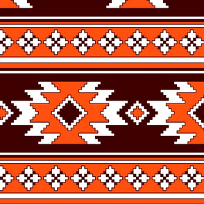 Tribal Aztec Native Ornament - White Chocolate Dark Brown Red Orange - Ethnic Amulet Boho Line Pattern - Large