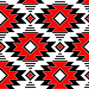 Tribal Aztec Native Ornament - White Black Scarlet Red - Ethnic Amulet Boho Pattern - Large