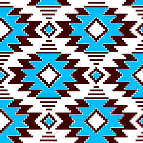 Tribal Aztec Native Ornament - White Chocolate Dark Brown Capri Cyan Blue - Ethnic Amulet Boho Pattern - Large