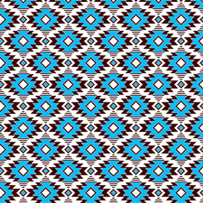 Tribal Aztec Native Ornament - White Chocolate Dark Brown Capri Cyan Blue - Ethnic Amulet Boho Pattern - Small