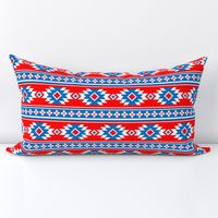 Tribal Aztec Native Ornament - White  Medium Cyan Blue Red - Ethnic Amulet Boho Line Pattern - Small