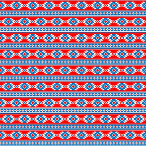 Tribal Aztec Native Ornament - White  Medium Cyan Blue Red - Ethnic Amulet Boho Line Pattern - 2 Smaller