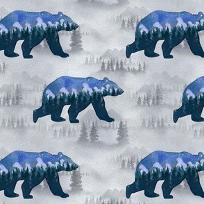 Bears with Mountains Silhouettes Blue Adventure Wild