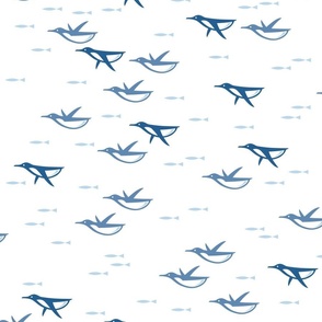 Flight of the penguins in blues