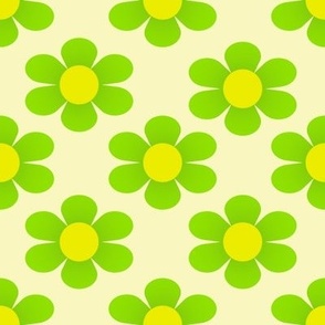 Groovy Preppy 1960's Lime Green Flowers on Cream