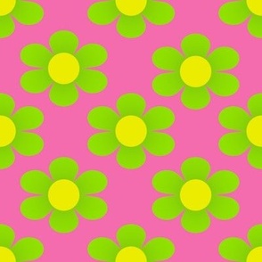 Modern Mid Century Preppy  1960's 1970s Geometric Flowers Barbie Pink and Neon Green
