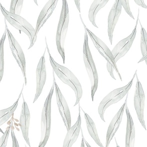 Subtle Watercolor Leaves Wallpaper in Pale Green Eucalyptus Jumbo Large Scale