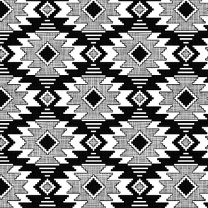 Tribal Aztec Native Ornament - Black Pastel White Gray - Ethnic Amulet Boho Textured Canvas Retro Pattern - Middle