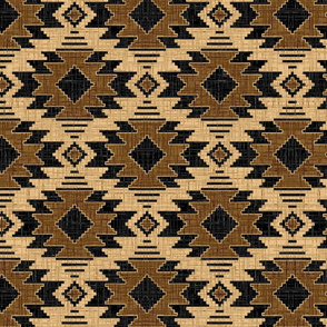 Tribal Aztec Native Ornament - Black Pastel Brown Beige - Ethnic Amulet Boho Textured Canvas Retro Pattern - Middle