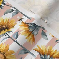 Sunflower Bees / Blush Striped Background / Small Scale