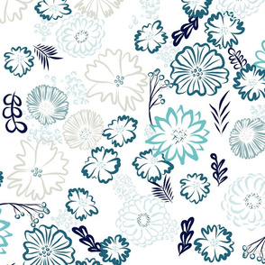 medium - blue wildflowers on white