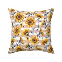 Sunflower Bees / Blush Striped Background / Large Scale