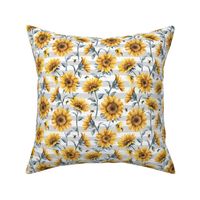 Sunflower Bees / Light Grey Striped Background / Small Scale