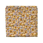 Sunflower Bees / Rust Striped Background / Large Scale