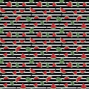 Tiny Watermelon on black and white  Stripes