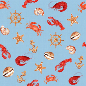 Crabs And Shells Sky Blue