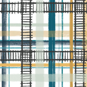 Railway Plaid railroad tracks, teal and mustard checks