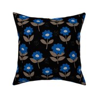 Retro Scandinavian daisies blossom summer leaves romantic organic garden black eclectic blue coffee night