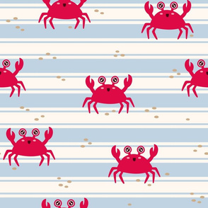 Cute Crabs on Stripes: Red on Sky Blue