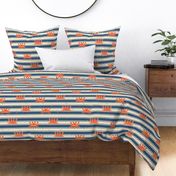 Cute Crabs on Stripes: Orange on Dark Blue