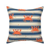 Cute Crabs on Stripes: Orange on Dark Blue