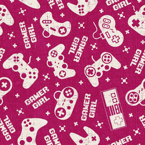 Gamer Girl Fuschia Pink Linen Rotated - large scale