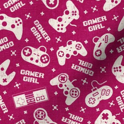 Gamer Girl Fuschia Pink Linen - medium scale
