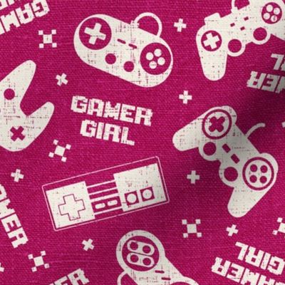Gamer Girl Fuschia Pink Linen - large scale