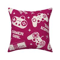 Gamer Girl Fuschia Pink Linen - extra large scale