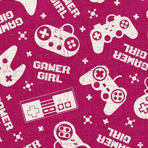 Gamer Girl Fuschia Pink Linen - extra large scale