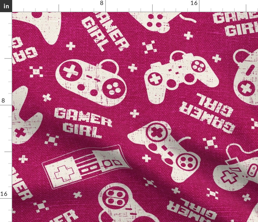 Gamer Girl Fuschia Pink Linen - extra large scale