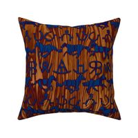 Cattle Brands - Horse Ranch on Wood Grain - Brown Blue