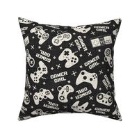 Gamer Girl Charcoal Linen - large scale